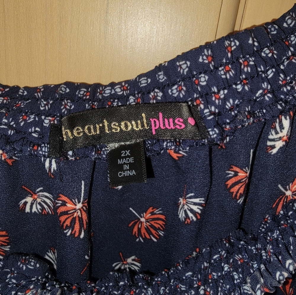 Womens plus sz 2X Heart Soul Plus off should navy red shirt cute - Picture 6 of 10